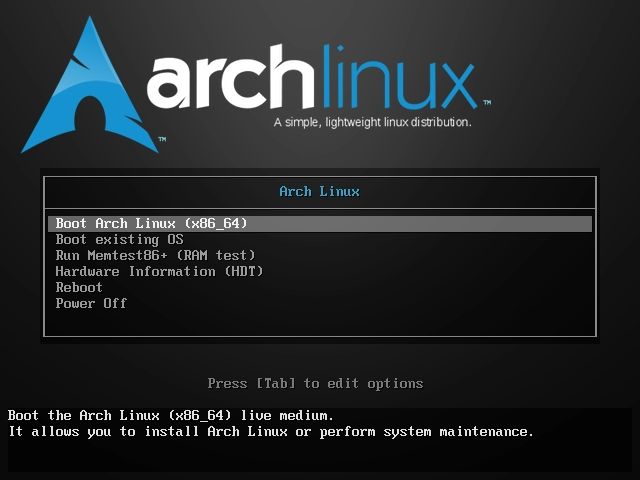 ArchLinux boot interface
