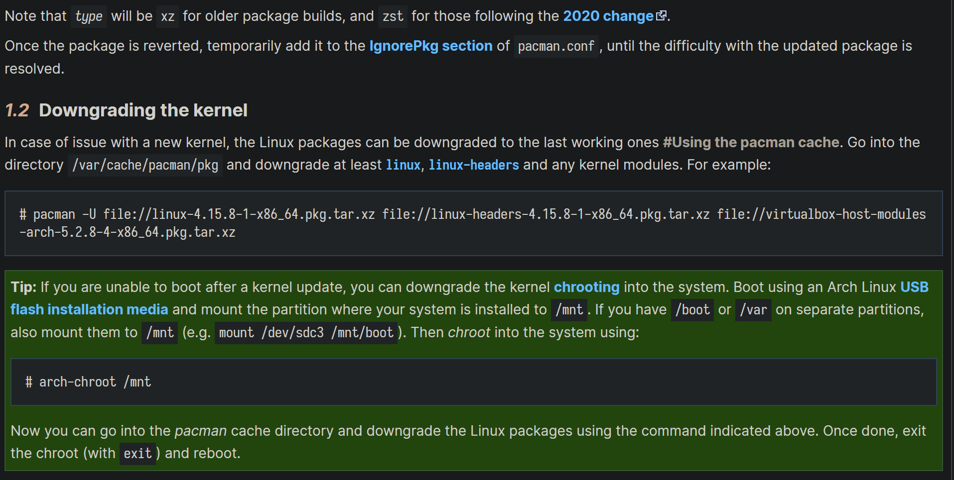 Pacman downgrading kernel packages to 5.19.11